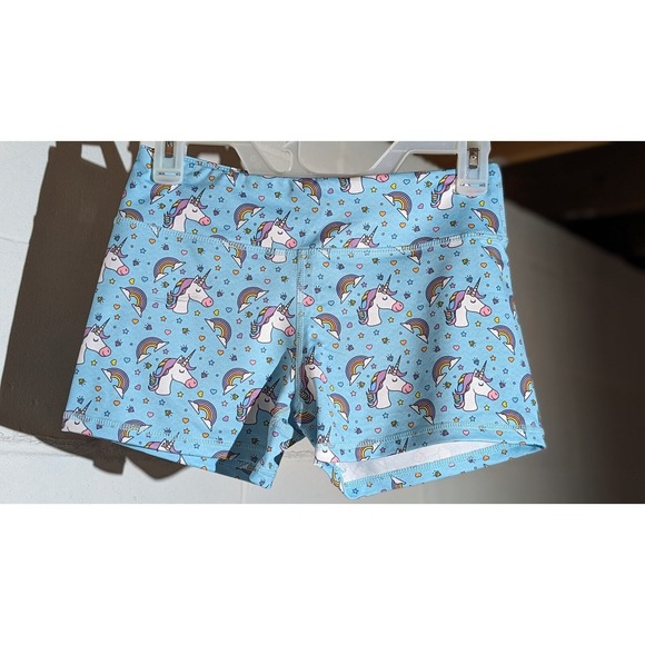 Unicorn Print Running Workout Athletic Shorts Blue Rainbow Stars Hearts Small - Picture 2 of 3